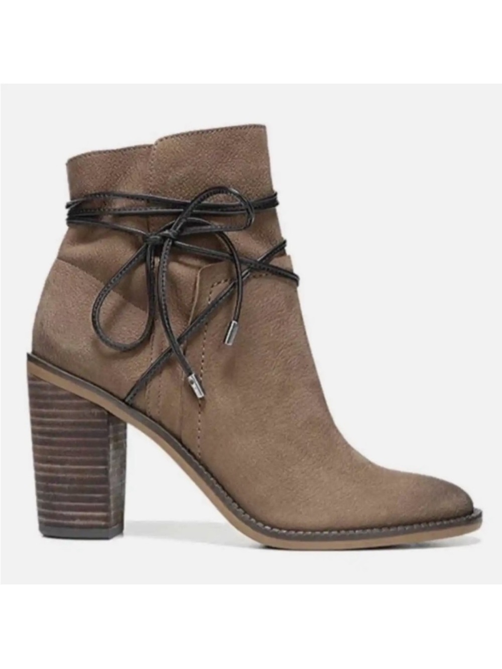 ☀️ George ☀️ taupe heeled booties with tie detail